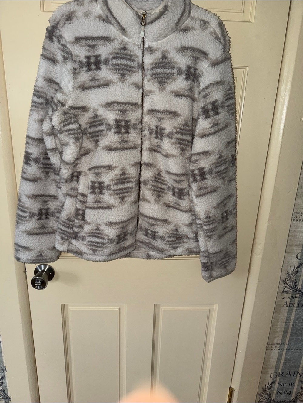 Avalanche Grey Patterned Teddy Zip Jacket